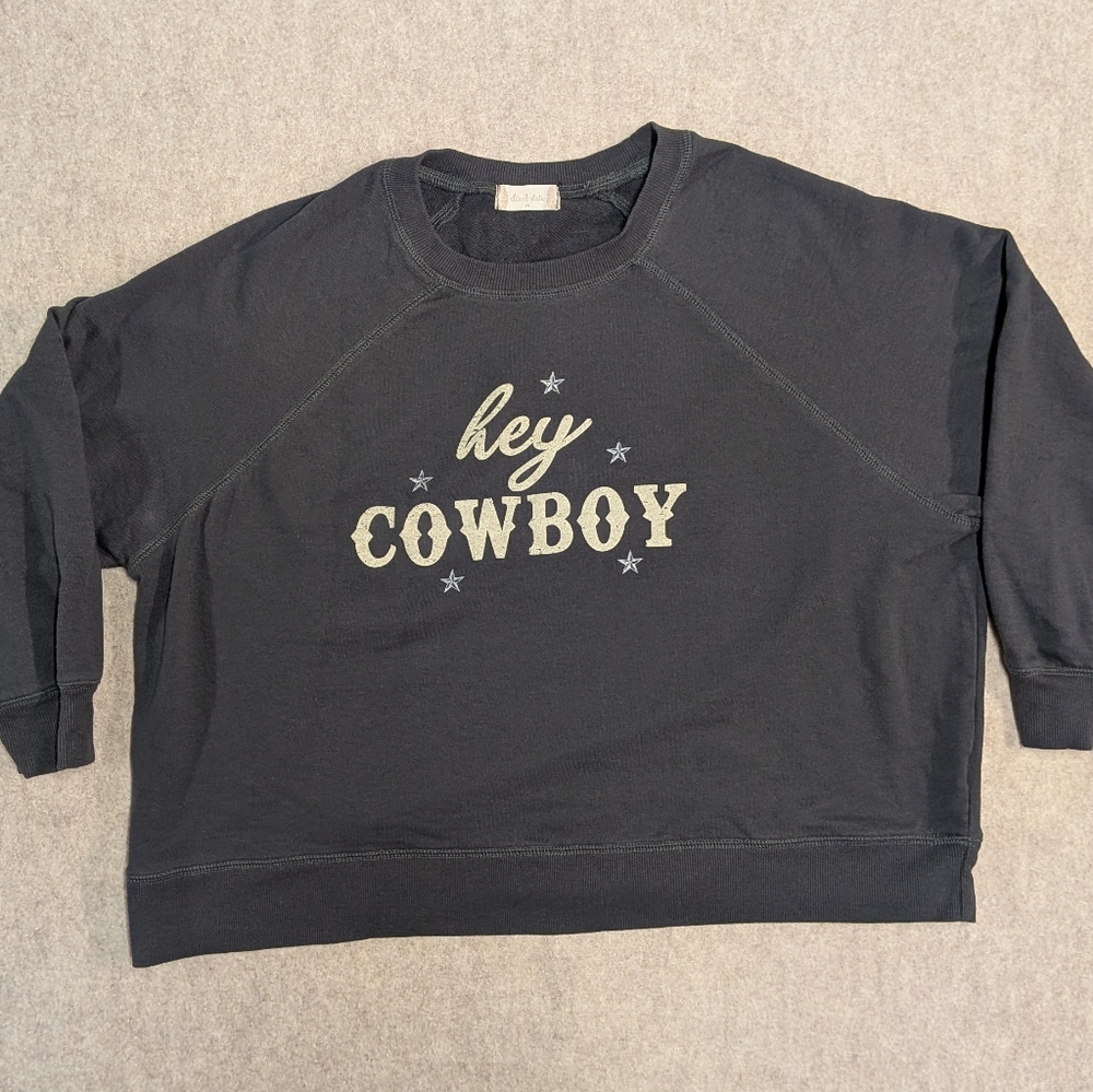 Altar'd State Hey Cowboy Boxy Cropped Gray Sweatshirt Coastal Oversized Medium